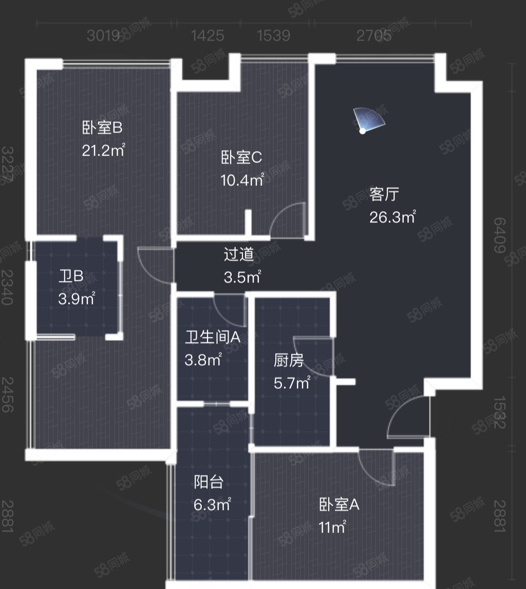 戛纳湾金棕榈3室2厅2卫93.44㎡东南215万