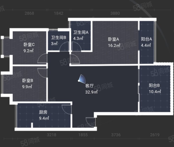 华银美景3室2厅2卫104.39㎡南北142万