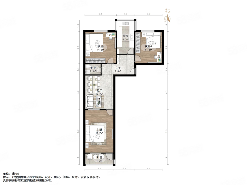 玉函东区3室1厅1卫95㎡南北99万