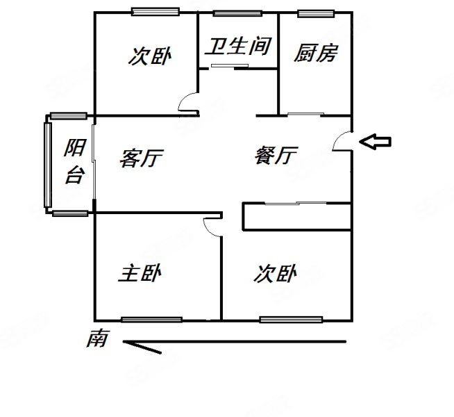 龙誉花园(西园)3室1厅1卫80㎡南北55万