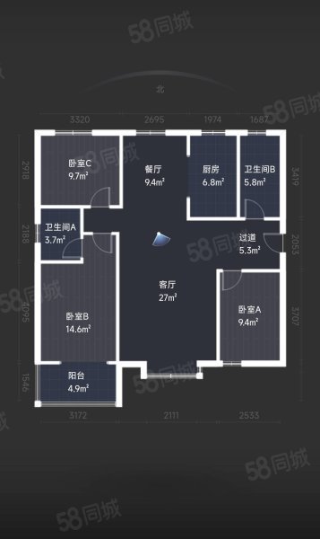 宝瑞阳光小区3室2厅2卫129.75㎡南北89万