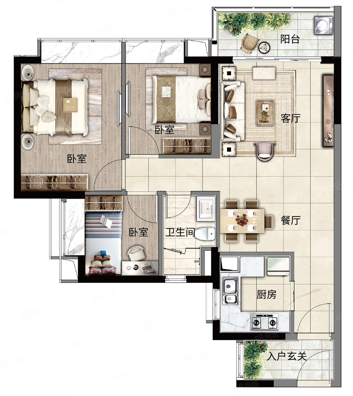 时代印象3室2厅2卫99.08㎡南149万