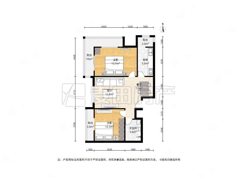 沿海赛洛城(南区)2室1厅1卫107.39㎡西北530万