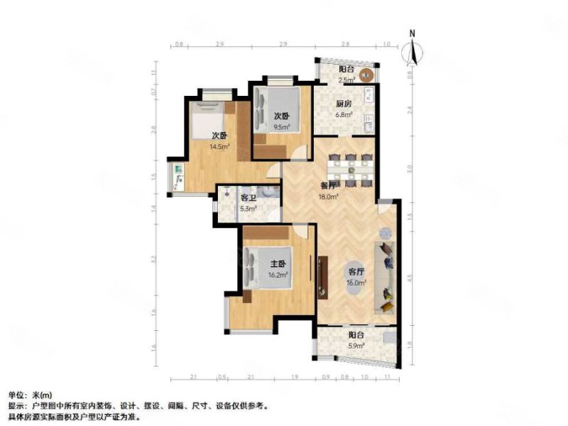 锦和嘉园3室2厅1卫113.71㎡南北99万