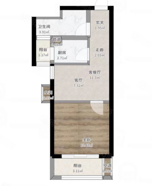 绿地国际花都蓝蝶苑1室1厅1卫45.49㎡南北200万