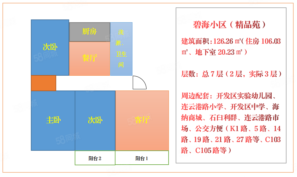 碧海精品苑3室2厅1卫106㎡南65万