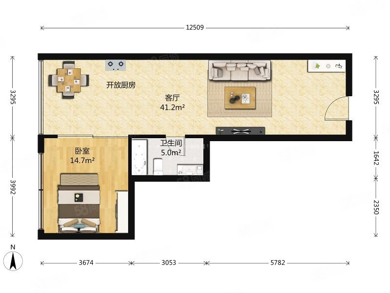 建外SOHO西区1室1厅1卫92㎡西472万