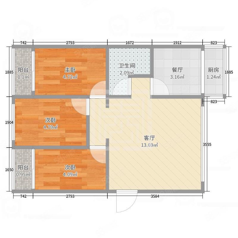 麒麟小区3室2厅1卫128㎡南北63万