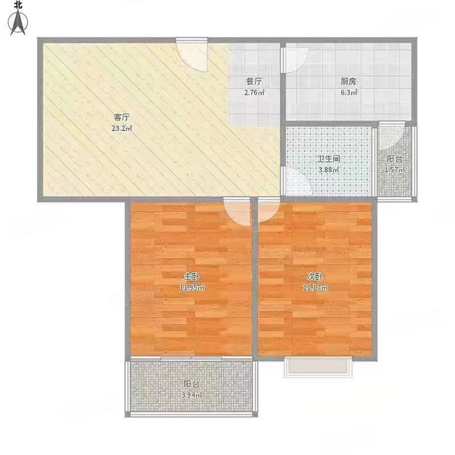 航天新村2室2厅1卫60㎡南北26万