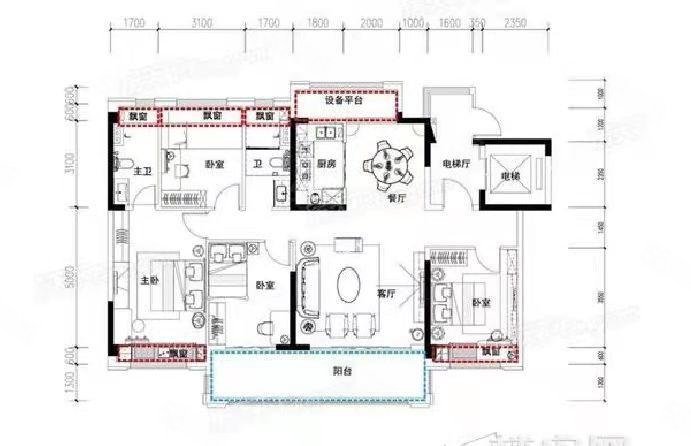 碧桂园中南双玺4室2厅2卫149㎡南北155万