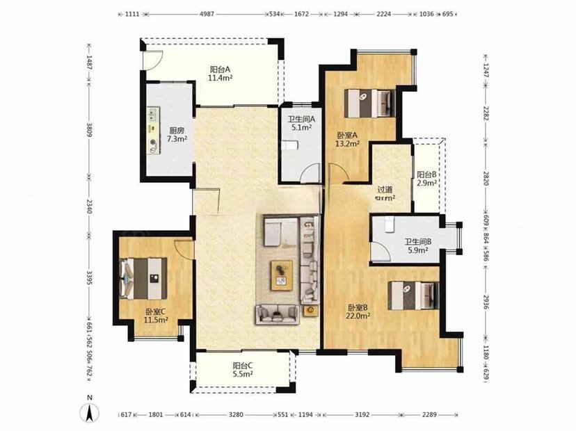 融创滨江学府M2区4室2厅2卫162.24㎡南北185万