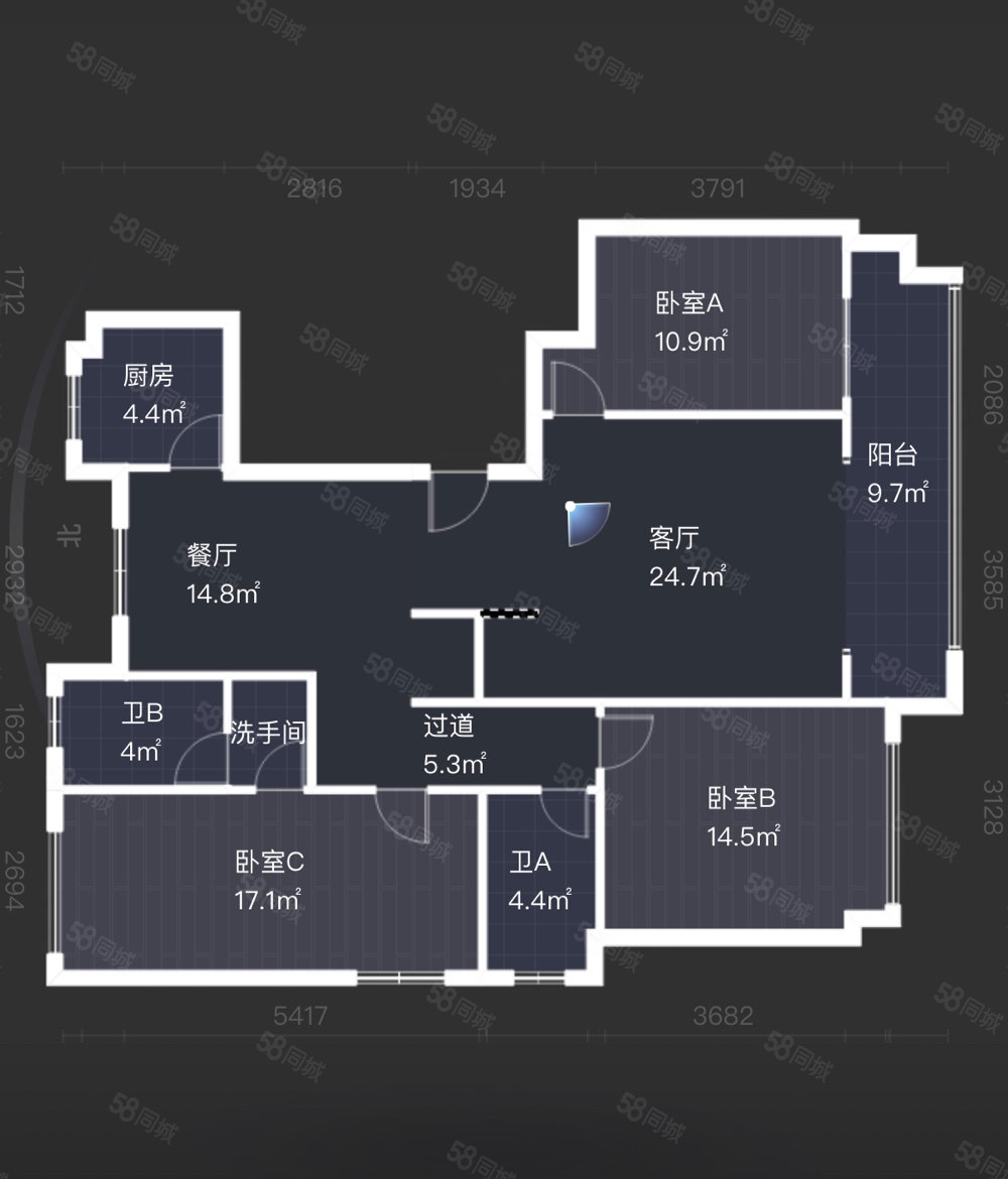 晟辉公园府3室2厅2卫139.33㎡南北120万