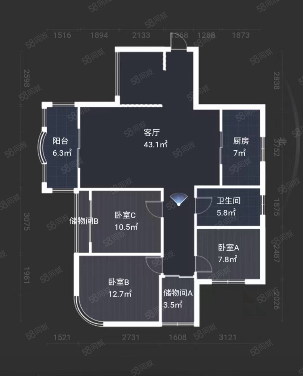 金桥水岸3室2厅1卫128㎡南北63万