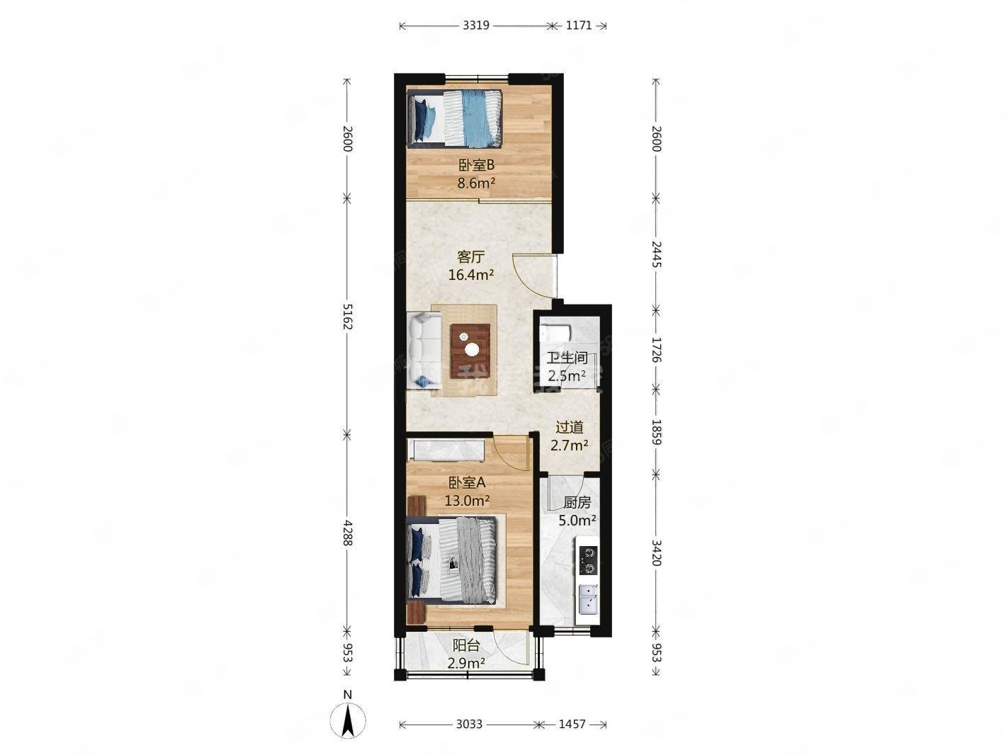 建欣苑四里北区2室1厅1卫65.91㎡南北372万