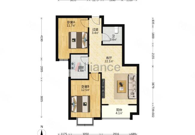 华基君程2室1厅1卫93㎡南95万