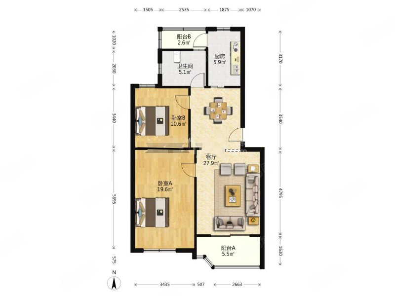 宝岛世纪园2室2厅1卫90㎡南北145万