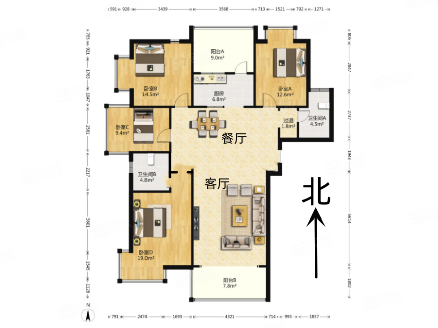 山水郡4室2厅2卫174㎡南北312万