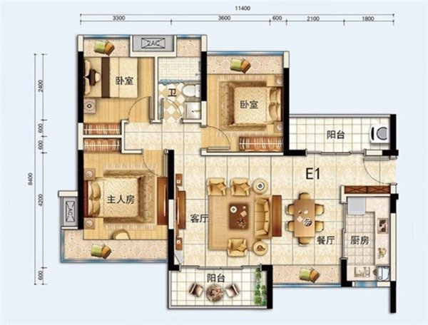 新天地3区3室2厅1卫99㎡南北60万