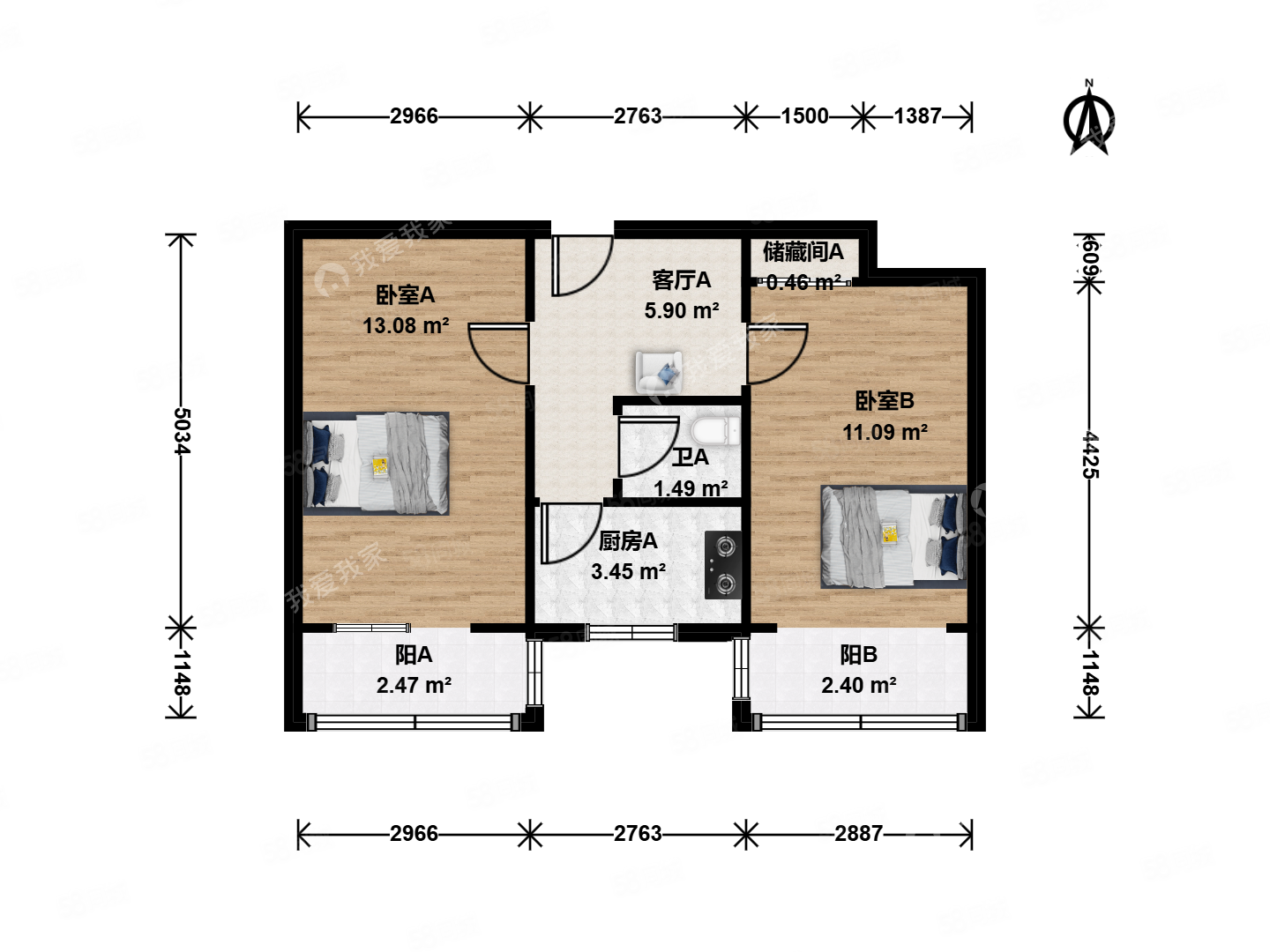 武圣西里2室1廳1衛(wèi)61.47㎡南199萬(wàn)