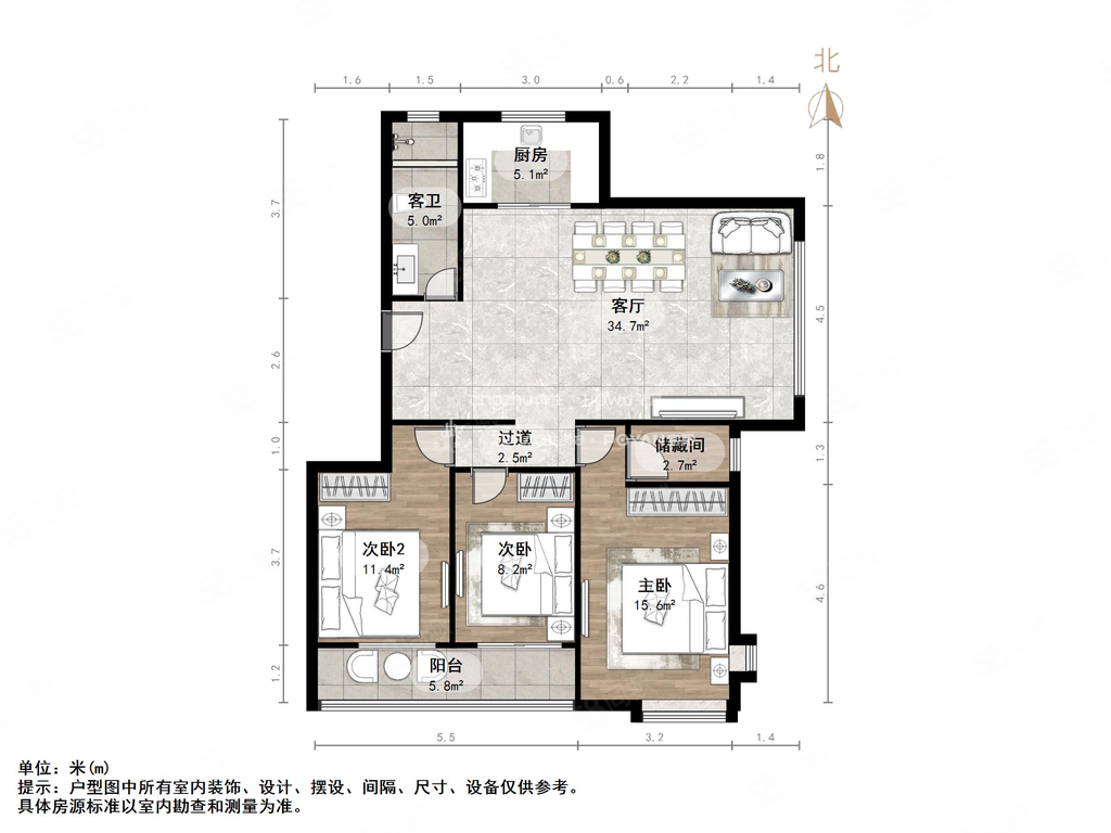 港基滨河华庭3室2厅1卫133㎡南北89万