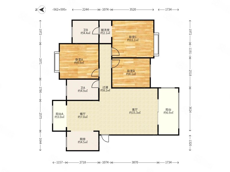 达观学府3室2厅2卫118.71㎡南北99万