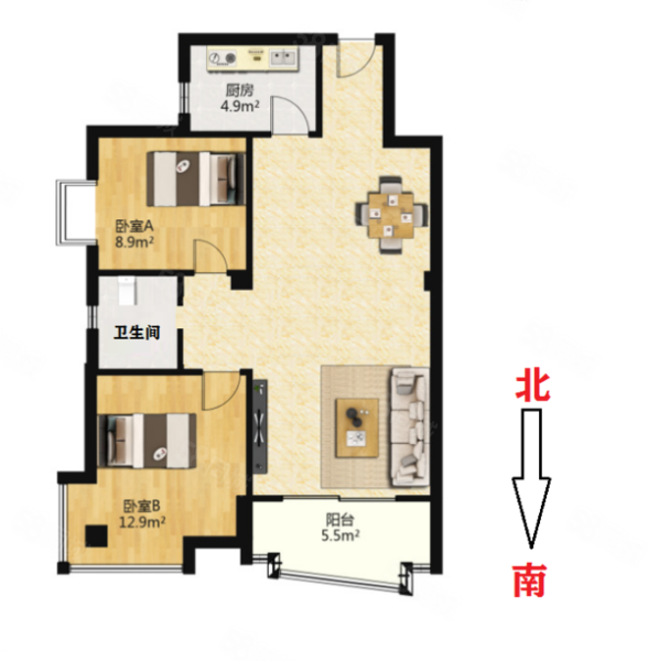 明发滨江新城(一期)2室2厅1卫82.45㎡南北140万