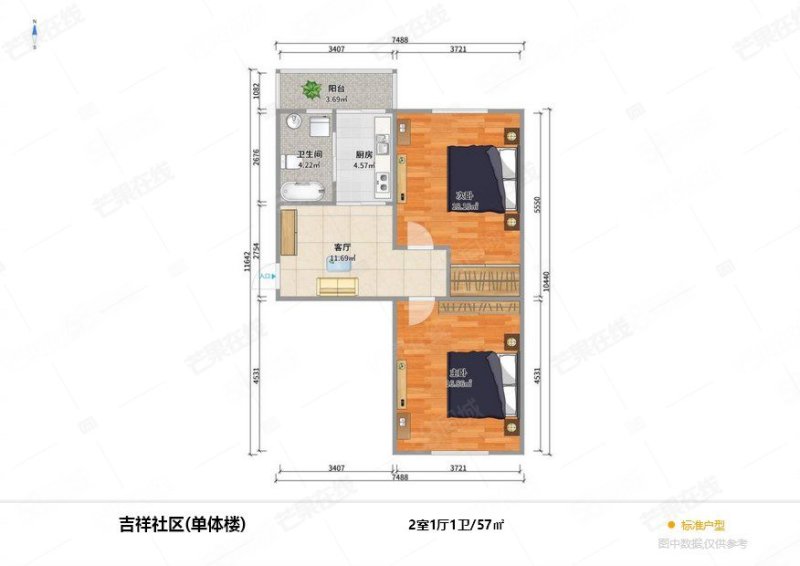 法库社区(锦西社区)2室1厅1卫57.41㎡南北42万