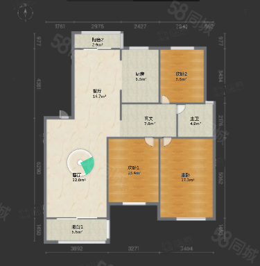 龙湖山庄3室2厅1卫129㎡南北45万