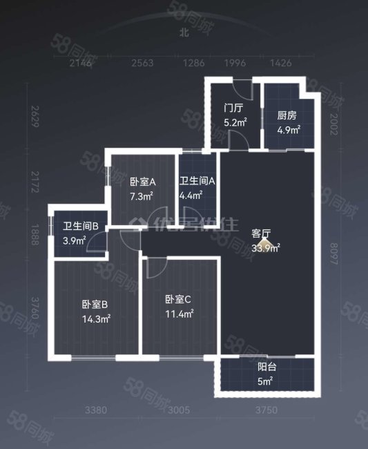 碧桂园玺台3室2厅2卫117.61㎡南143万