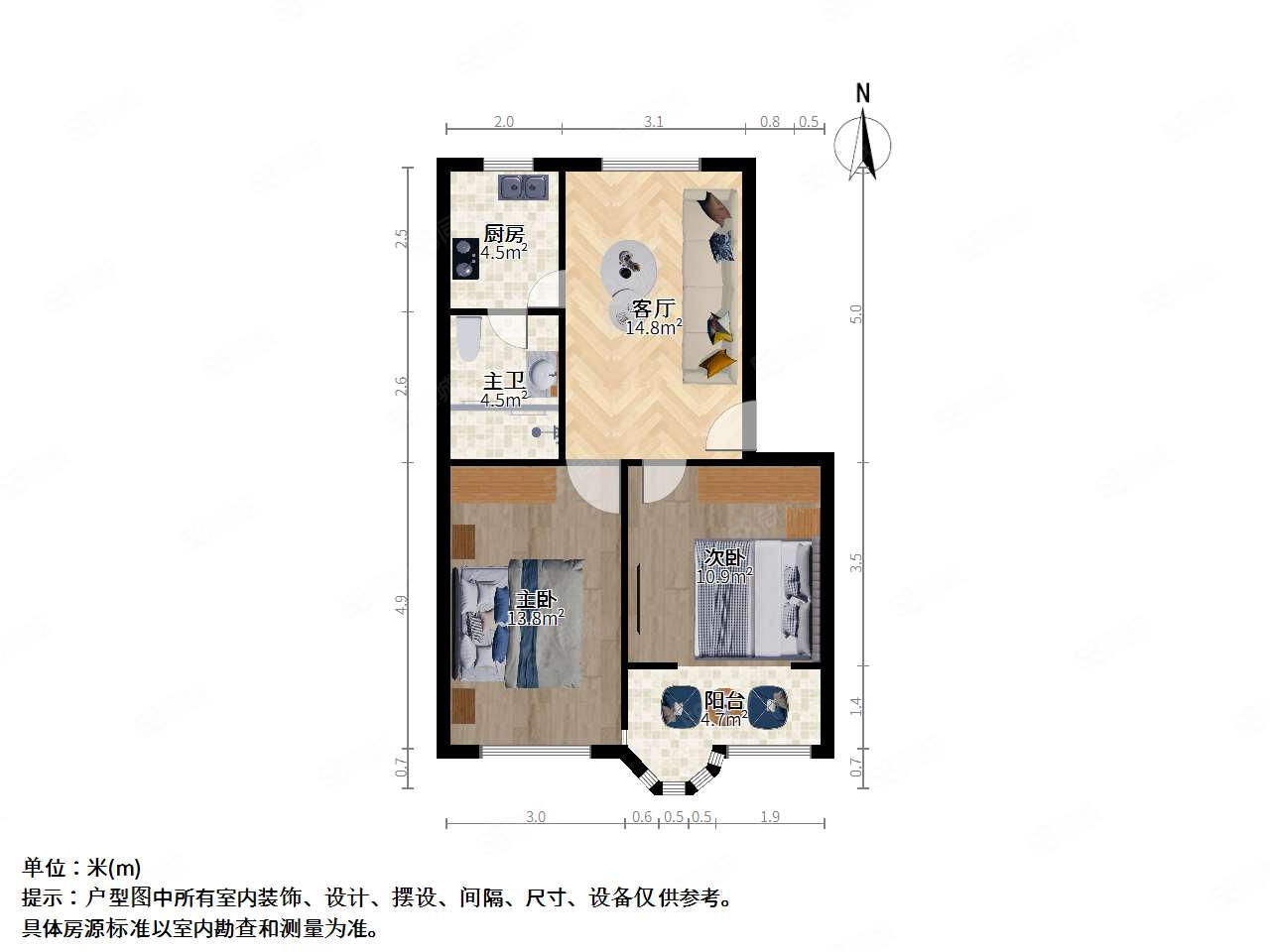 前哨路198弄小区2室1厅1卫71.44㎡南北181万