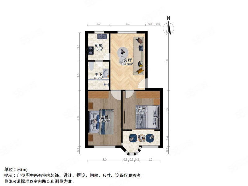 前哨路198弄小区2室1厅1卫71.44㎡南北181万