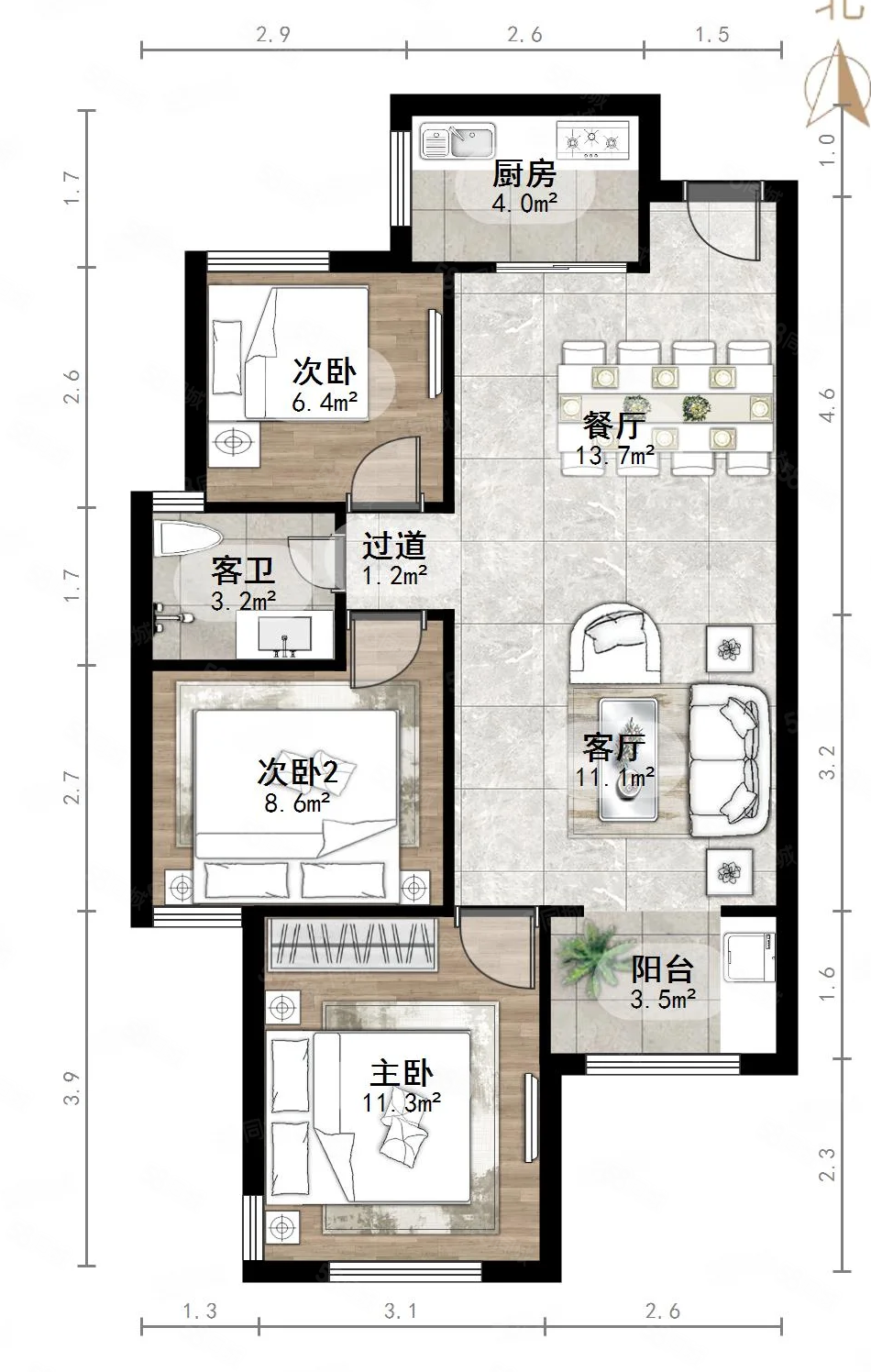 金科城3室2厅1卫93㎡南102万