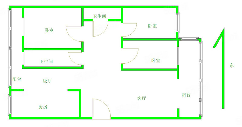 工商局宿舍3室2厅2卫105㎡东88.8万