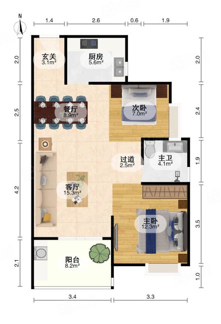 联投金色港湾2室2厅1卫79.07㎡南85万