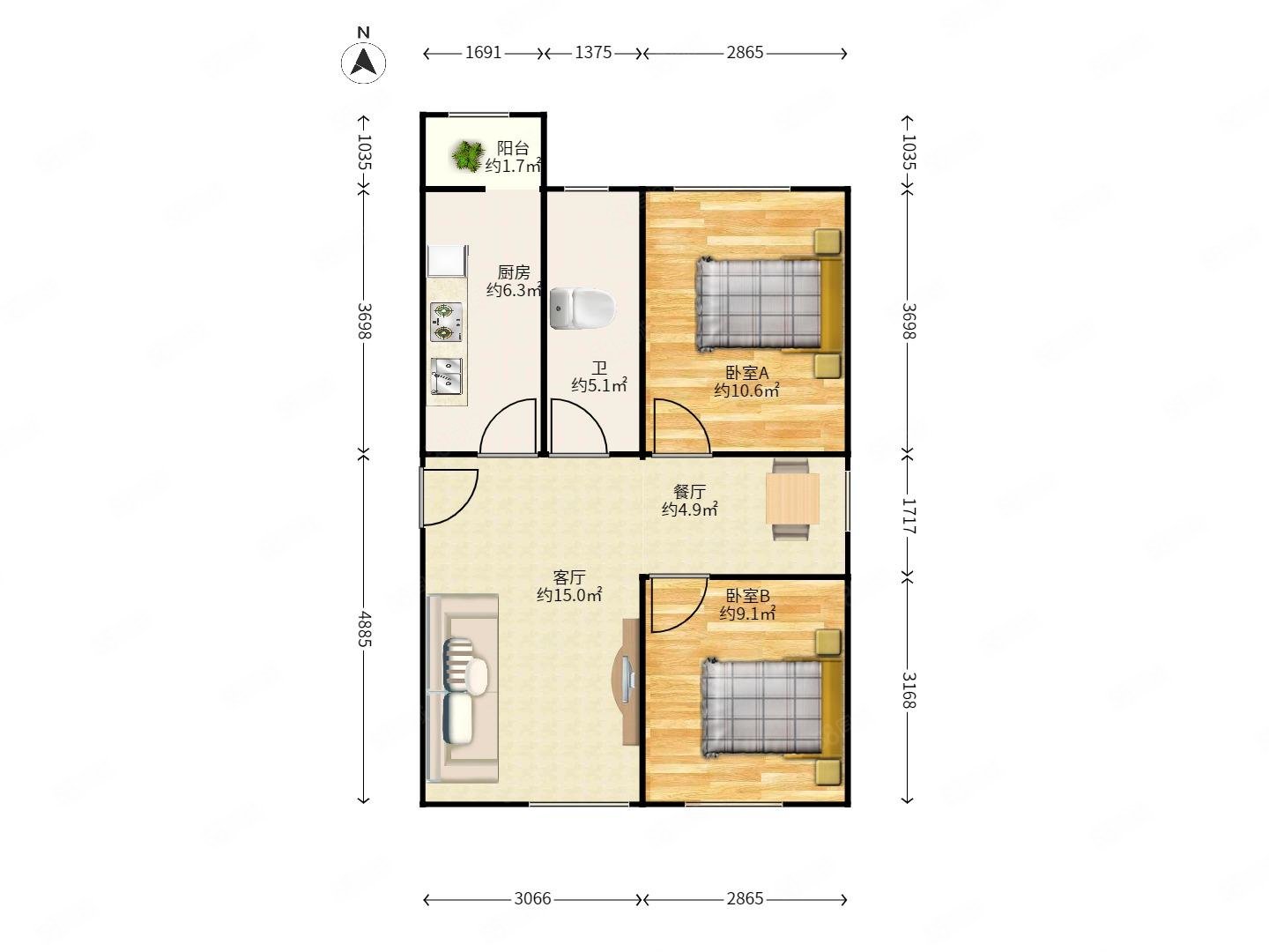 清源佳園2室2廳1衛(wèi)75.74㎡南北199.7萬