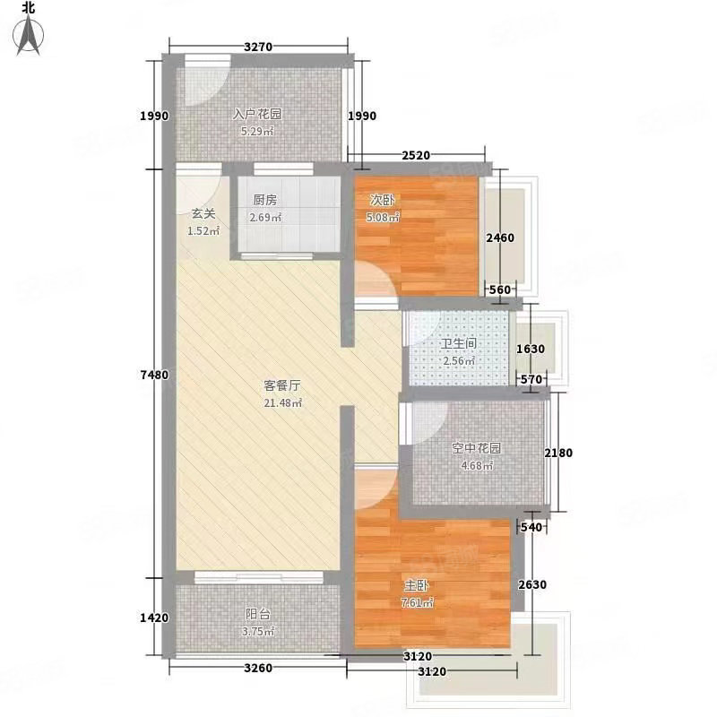 东方新城2室1厅1卫96㎡南北56万