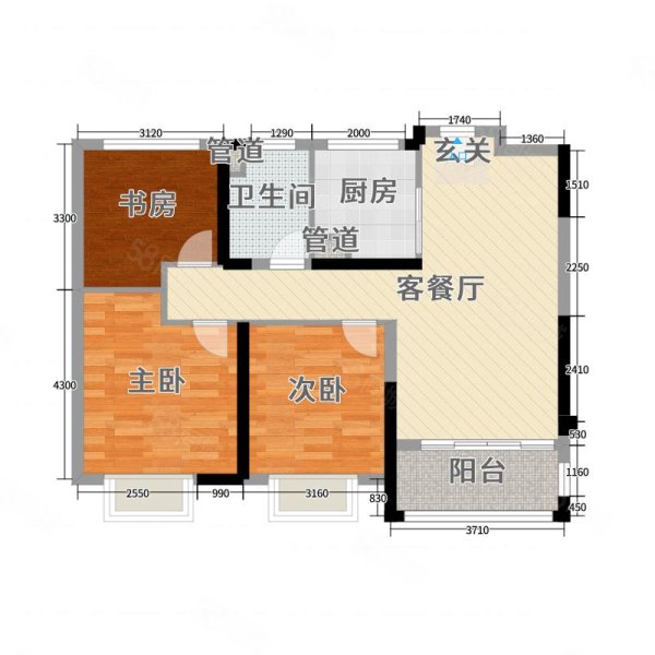 新城公馆荣域3室2厅1卫89.67㎡南北165万