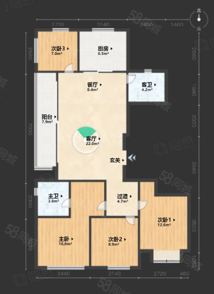 弘阳新希望长粼府4室2厅2卫138.3㎡南499万