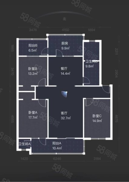 信息工程职业学院家属院3室2厅2卫151.86㎡南北134万