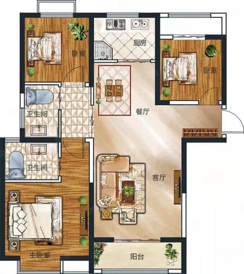 远达盛景3室2厅2卫106㎡南北92.8万