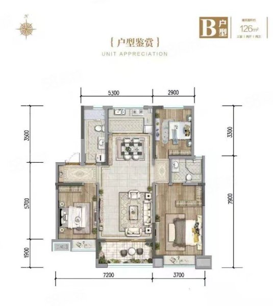 宏帆广场3室2厅2卫126㎡南85万