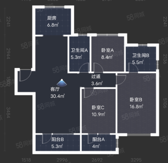 融创中心宸望3室2厅2卫131㎡南北154万