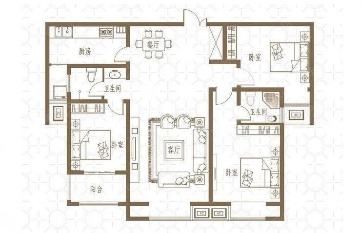 CBD爱克首府3室2厅2卫140㎡南北109万