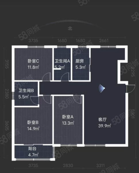 天地惠城3室2厅2卫136㎡南北53万