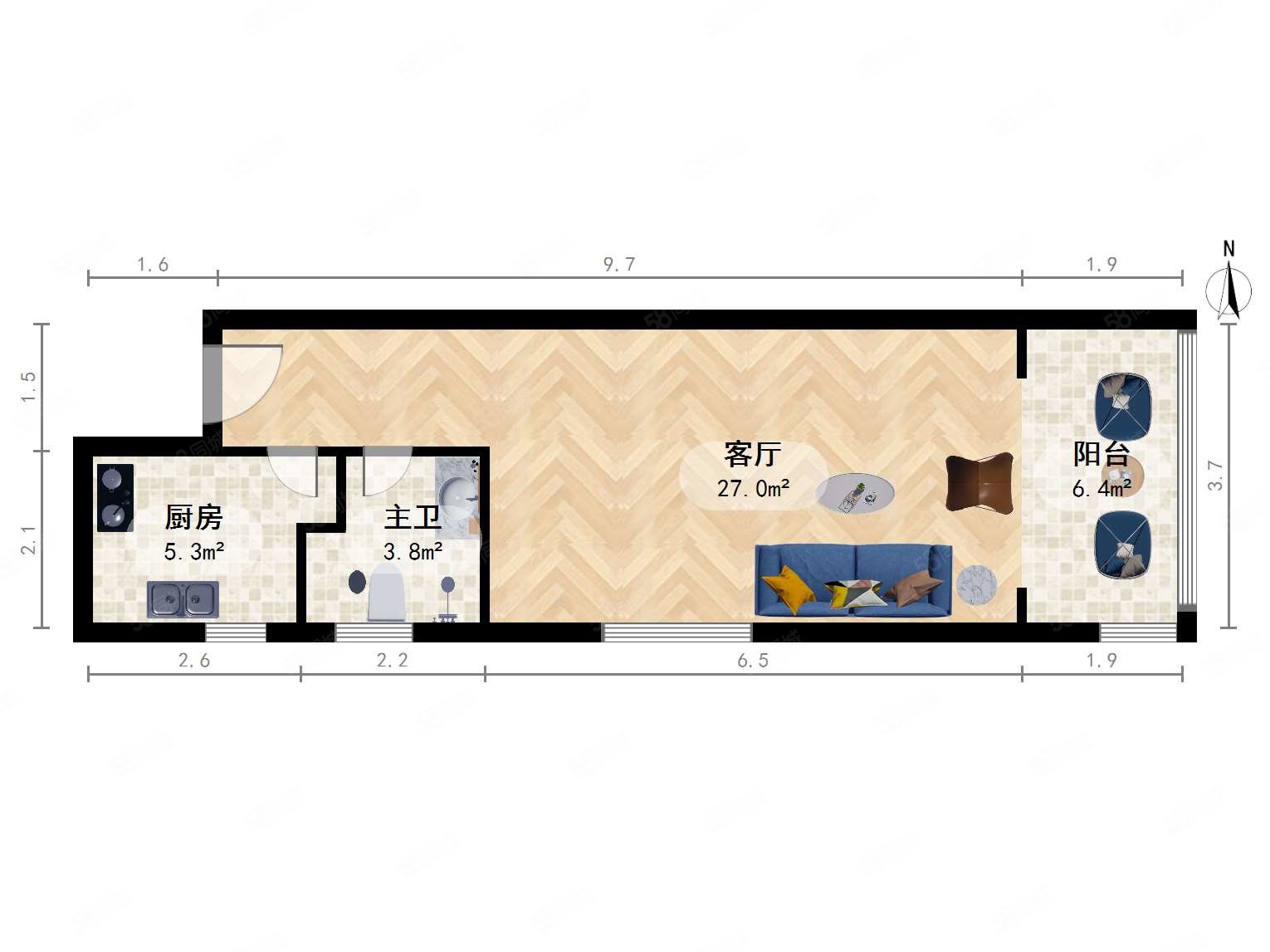 新起點嘉園1室1廳1衛(wèi)58㎡東610萬