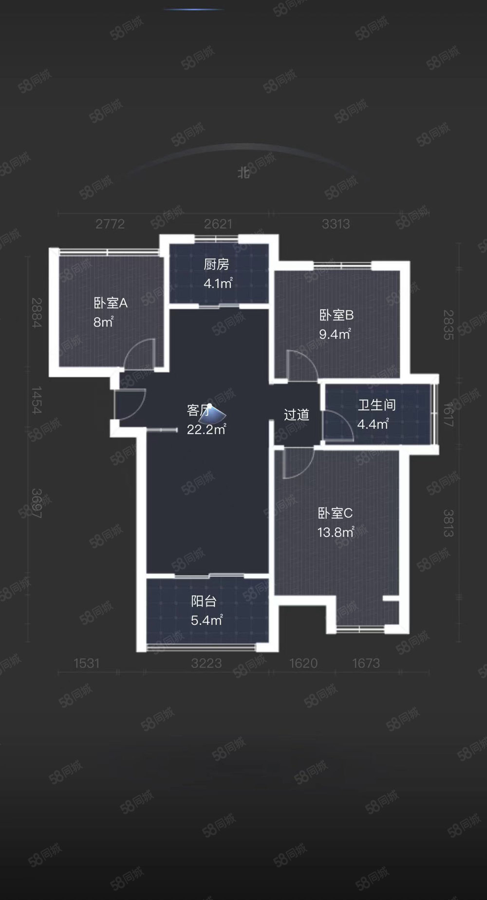 京冠御园华府3室2厅1卫89.01㎡南北90万