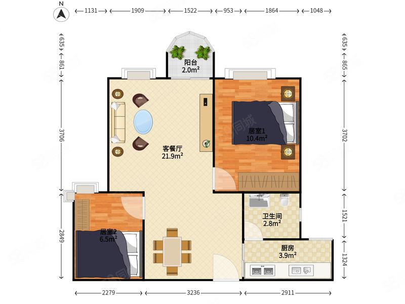 南景豪庭2室2厅1卫59.94㎡东北240万