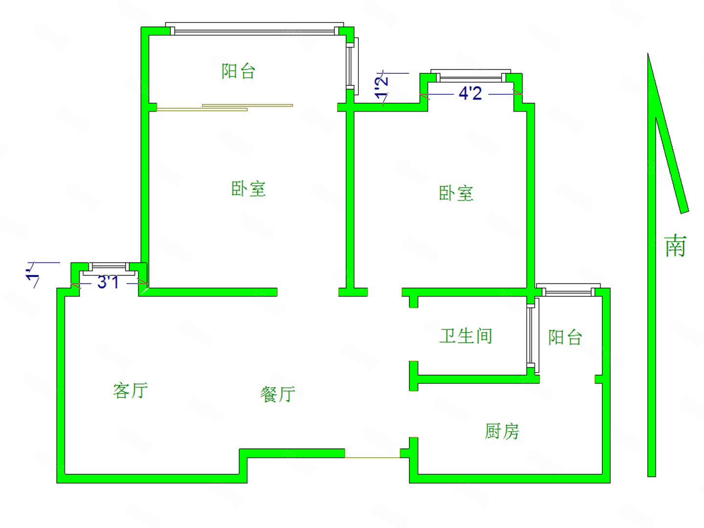 保利香槟国际2室2厅1卫88.25㎡南188万