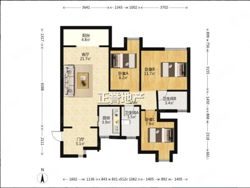 瑞升橡树林华府3室2厅2卫85.96㎡西北139.9万