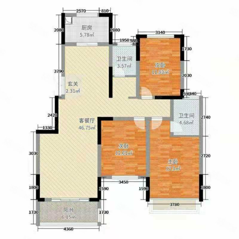 太极景润3室2厅2卫140㎡东75万